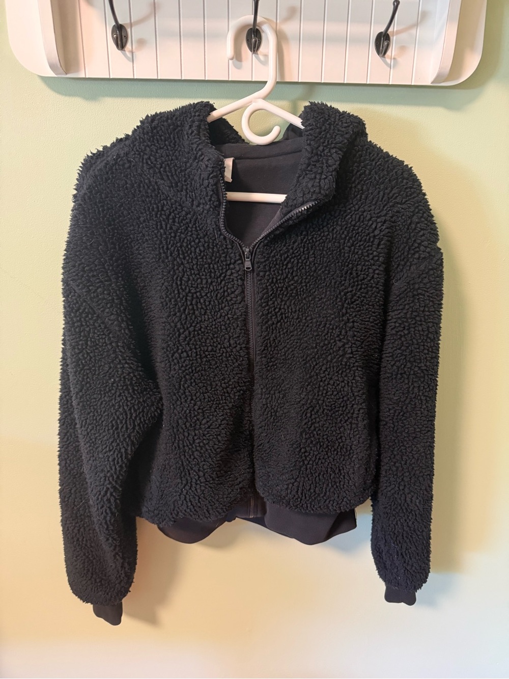 Fabletics Black Teddy Sherpa Zip-Up Jacket- L